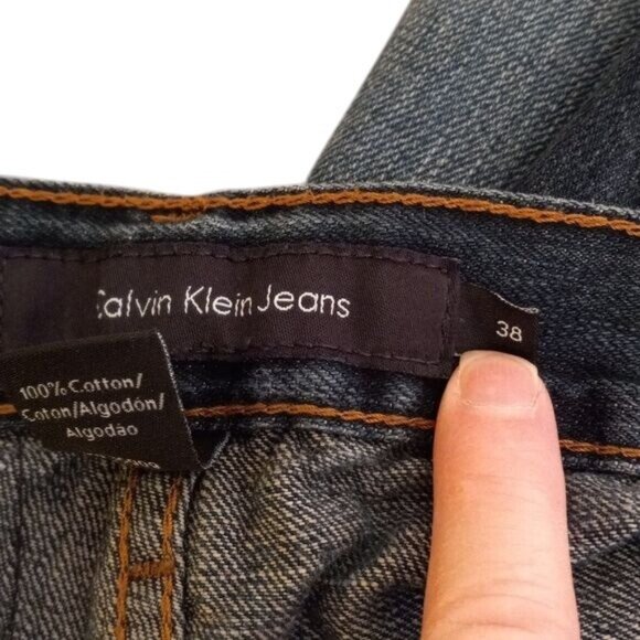 Calvin Klein Size 38 x 32 Mens Jeans Relaxed Straight Fit Dark Wash 100% Cotton - Picture 11 of 15